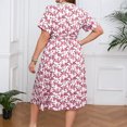thumbnail image 4 of Ovzne Robes pour Femmes 2025 Robe Mode Femmes Impression Fleur Dentelle Col en V Manches Courtes Taille Élastique Robe de Vacances Manches Courtes Imprimée Liquidation, 4 of 7