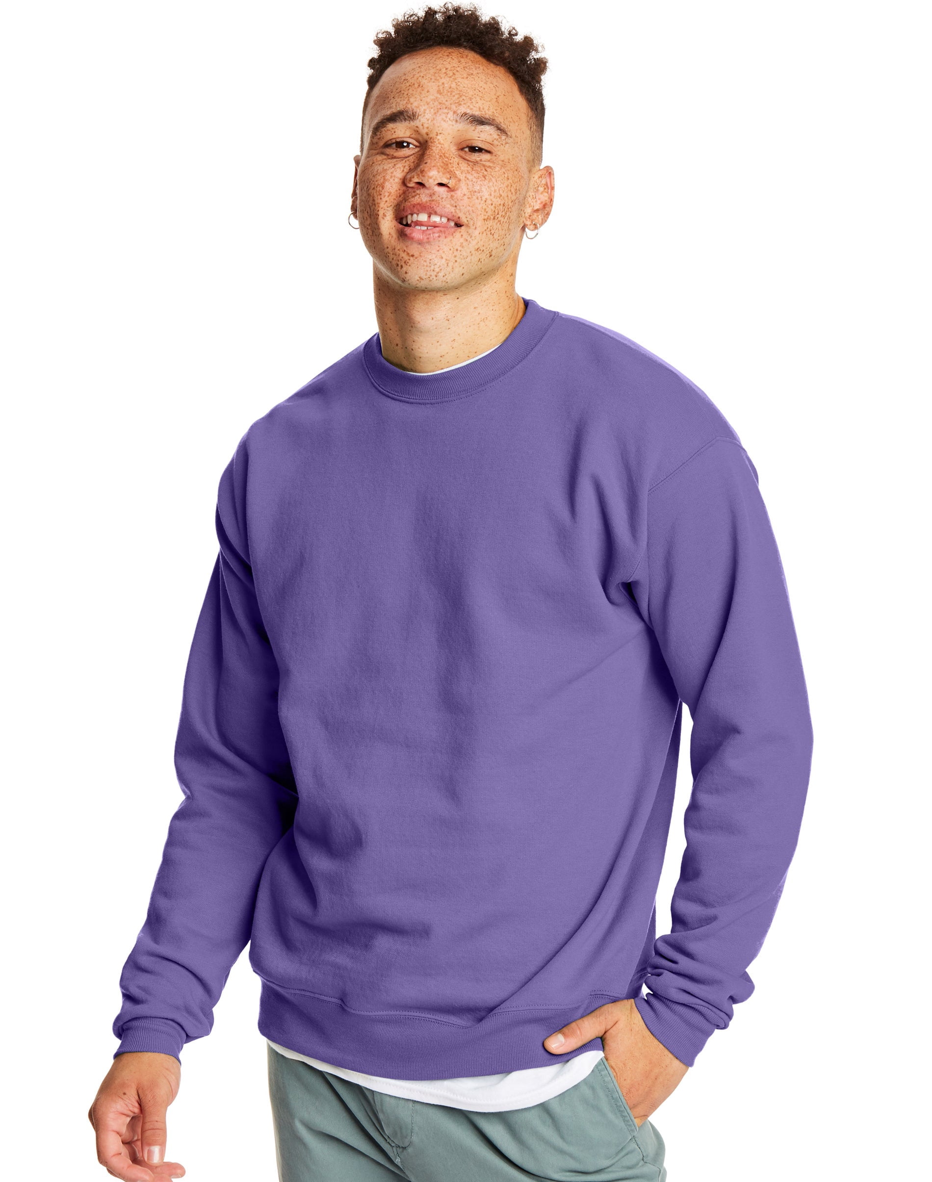 Hanes Mens EcoSmart Fleece Crewneck Sweatshirt, M, Purple
