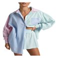 thumbnail image 1 of Ensemble d'Été Deux Pièces pour Femmes Chemise Rayée à Manches Longues et Shorts, 1 of 5