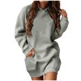 thumbnail image 2 of BADHUB Liquidation de Chandails à Capuchon pour Femmes Robe à Capuchon Surdimensionnée à Manches Longues avec Cordon, Robe Chandail à Capuchon de Couleur Unie Tunique Décontractée Ample avec Poches Offres des Fêtes, 2 of 5