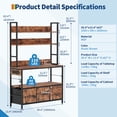 thumbnail image 1 of 5-Tier Kitchen Baker's Rack with Charging Station – Drawers, Storage Cabinet & 10 Hooks – Industrial Microwave Stand – Rustic Utility Shelf, Freestanding Coffee Bar Organizer with Power Outlet, 1 of 7