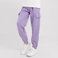thumbnail image 2 of MIASHUI Girls Sweatpants Unisex Children Cargo Pants Kids Solid Color Trousers,Purple,6-7 Years, 2 of 4