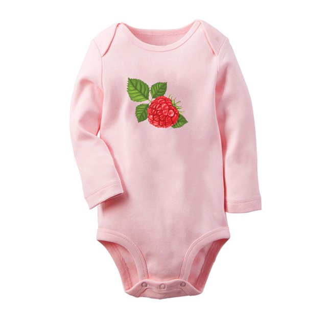 iDzn Fruit Raspberry Image Print Cute Rompers, Newborn Baby Unisex Bodysuits, Infant Jumpsuits, Toddler 0-12 Months Kids Long Sleeves Oufits
