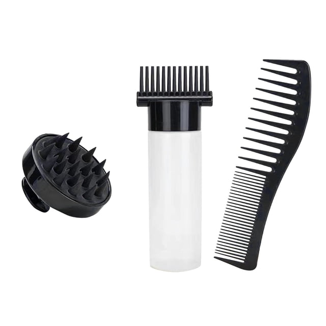 3 Pieces/set Of Hair Dye Root Comb Combination Hair Dye Bottle Shampoo Brush DIY Hair Dye Extrusion And Proportion Suitable For Home Hair Salon Hair Dye (black)