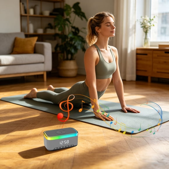 Outdor Lampe De Charge Sans Fil Reveil Chargeur Induction Enceinte Avec Éclairage D' Synchronisé Avec La Musique Réveil Numérique Pour Chambre/Camping/décor De Salon