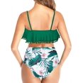 thumbnail image 2 of Women High Waisted Bikini Ruffle Swimsuit Flounce Pom Pom Trim Two Piece Bathing Suit Green Floral (XL, 2 of 6