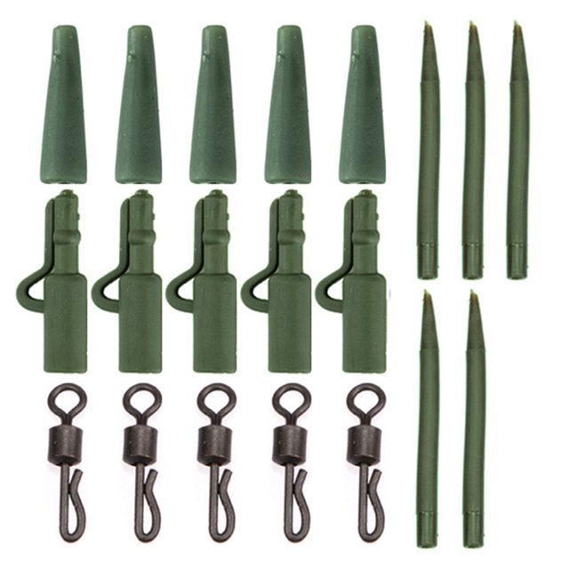 ZheElen 20 Pcs Accessoires pour Carpe et Poisson Mèches Pince Résistant à l'Usure Imperméable Caoutchouc Anti-Emmêlement Manches Gréement pour Carpe Réutilisable Équipement de Pêche Vert