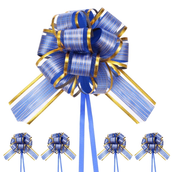 10pcs Large Pull Bow 6 Inch Flower Bows for Wedding Baskets, Blue