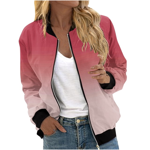Swstbby Liquidation d'Économies d'Automne! Vestes d'Automne pour Femmes, Chandail à Manches Longues Ample pour Femmes avec Fermeture Éclair, Veste Décontractée en Grosse Maille Style Baseball Rose G