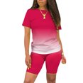 thumbnail image 1 of Innerwin Sweatsuits Solid Color Women Jogger Set Running Short Sleeve Loose Two Piece Outfit Rose Red 3XL, 1 of 5