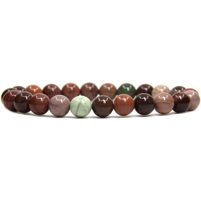 Natural Imperial Jasper Handmade Gemstone 8mm Round Beads Elastic Bracelet 7" Unisex