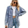 thumbnail image 1 of Qudderr Veste en Jean pour Femmes, Manches Longues, Décontractée, Style Cowboy, Printemps Automne, P-TTG, 1 of 9
