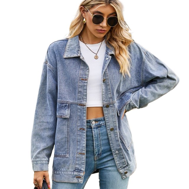 Qudderr Veste en Jean pour Femmes, Manches Longues, Décontractée, Style Cowboy, Printemps Automne, P-TTG