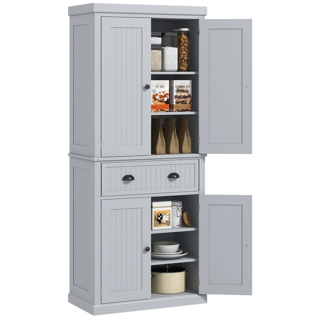 HOMCOM Garde-Manger de Cuisine 72 Pouces, Armoire de Rangement Autoportante avec Tiroir, Portes