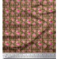thumbnail image 1 of Soimoi polyester Crepe Fabric Check,Leaves & Peony Floral Fabric Prints By Yard 42 Inch Wide, 1 of 1