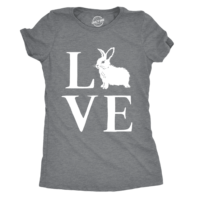 Womens Love Bunny T Shirt Cute Adorable Easter Sunday Rabbit Tee for Ladies (Dark Heather Grey) - L