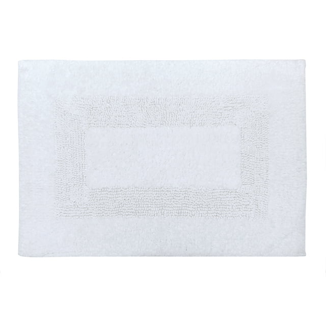 Mainstays Tapis de Bain Blanc en Coton 100 %, 17 par 24 Pouces, avec un Motif Rectangulaire Texturé Classique d'Hippodrome, Fait de Doux Coton 100 % BCI avec un Dessous Antidérapant, Lavable à la machine et Idéal pour les Planchers de Salle de Bain, Aussi Souvent Utilisé comme Petit Tapis pour les Entrées Ou les Zones pour Animaux.