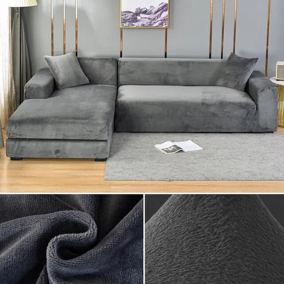Housse de Sofa en Velours Épaisse et Élastique Housse de Sofa 1/2/3/4 Places pour Salon Housse de Sofa en Velours Peluche en Forme de L pour Coin Housse de Canapé
