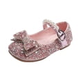 thumbnail image 1 of Princess Shoes for Girls Rhinestone Bowknot Pearl Blingbling Square Close Toe Soft Sole Non Slip Comfortable Dance Wedding Party Spring Summer Flats for 15 Months-7 Years Pink, 1 of 7