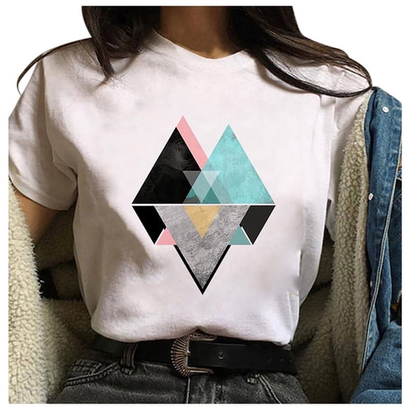 Womens Graphic T Shirts Womens Fashion Geometric Graphic Print Harajuku Female Round Neck Loose T-Shirt Womens T Shirts Graphic T Shirts for Women Graphic T Shirts for Women Fashion