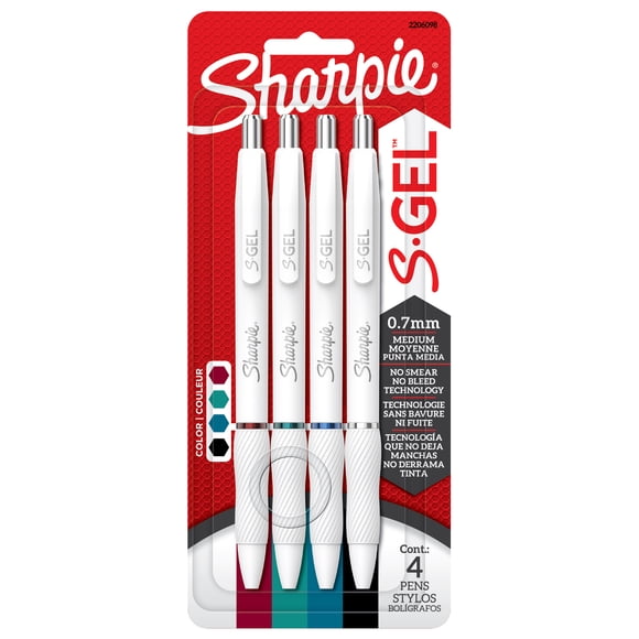 Sharpie S-Gel, Gel Pens, Pearl White Fashion Barrel, Medium Point (0.7 mm), Updated Classic Ink Colours, 4 Count