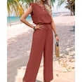 thumbnail image 4 of Jumpsuits for Women Summer Ruffle Sleeves Square Neck Rompers Drawstring Overalls with Pockets Orange Color M, 4 of 9