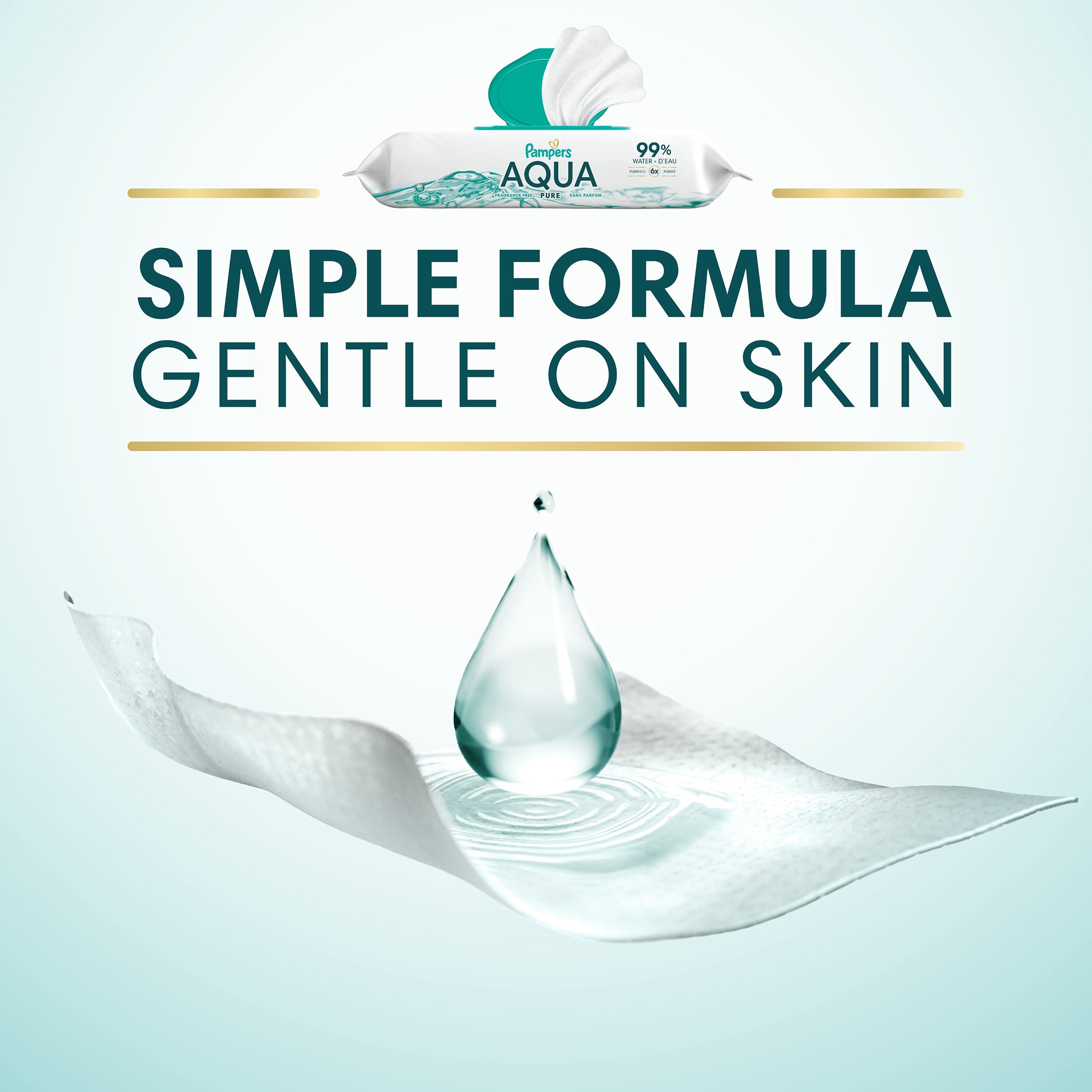 Lingettes pour bébés Pampers Aqua Pure, 99 % d’eau, sans parfum, non parfumées, à base d’eau, lingettes pour bébés à usage multiple, total de 112 lingettes pour bébés (2X emballages rabattables)