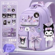 Cartoon Sanrio Kuromi School Backpack for Girls, Large Capacity Student Schoolbag with Spine Protection, Lightweight Travel Bag, purple
