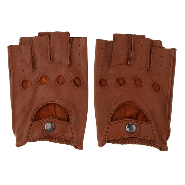 Milaget Retro PU Leather Men Fingerless Driving Cycling Gloves XL Brown Button