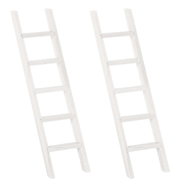 MasteelfCA 2Pcs Wooden Ladder Adornment Simulated Furniture Model Chic Photo Prop White