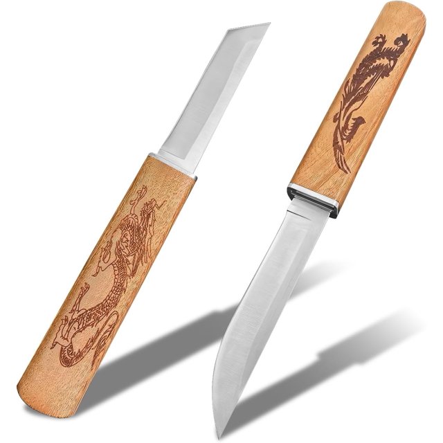 Ensemble de Couteaux Double, Couteau de Camping Fait Main, Lame Fixe 2 en 1 M390 Acier Couteau Samouraï Japonais pour Hommes