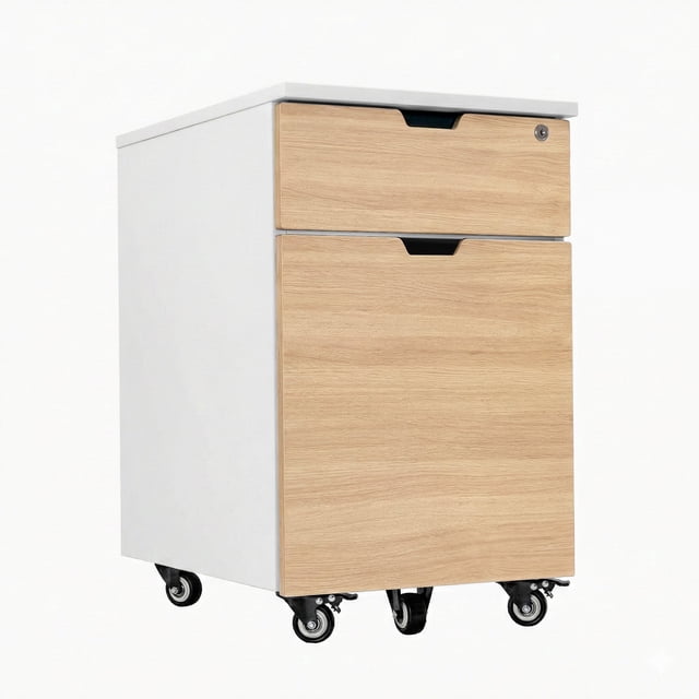 Desky Wooden Minimal Filing Cabinet - White / Sublime Teak Laminate
