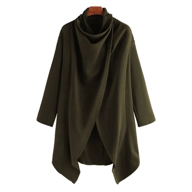 Faithtur Men's Cloak Trench Coat, Solid Color Long Sleeve High Neck Punk Shawl Draped Cardigans for Autumn Winter