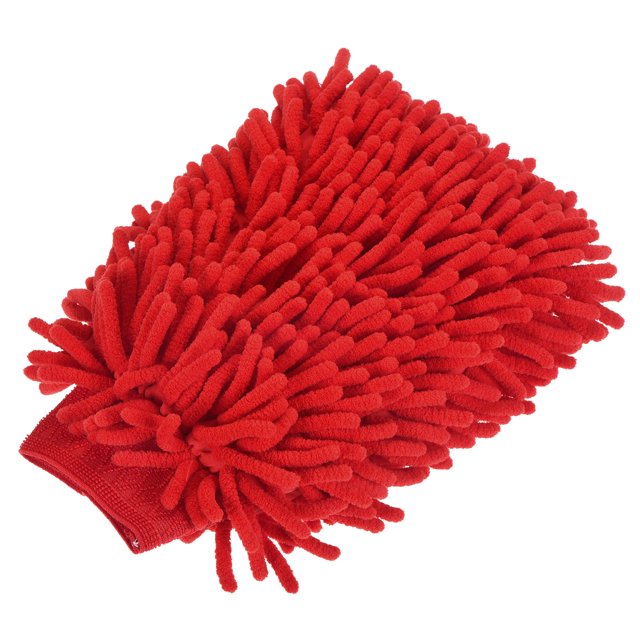 Unique Bargains Grande Mitaine de Lavage à Époussetage en Microfibre Douce Chenille Double Face Rose Rouge