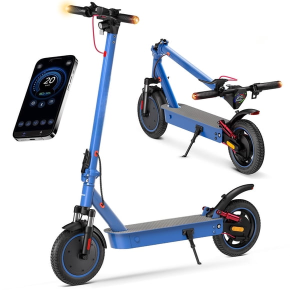 Trottinette Électrique Autonomie 45 km, Trottinette Électrique Pliable de 10 Pouces pour Adultes et Ados, Puissance 500 W et 35 Km/h avec Clignotants, Verrouillage par Appli, Batterie 36 V 13 Ah, Bleu