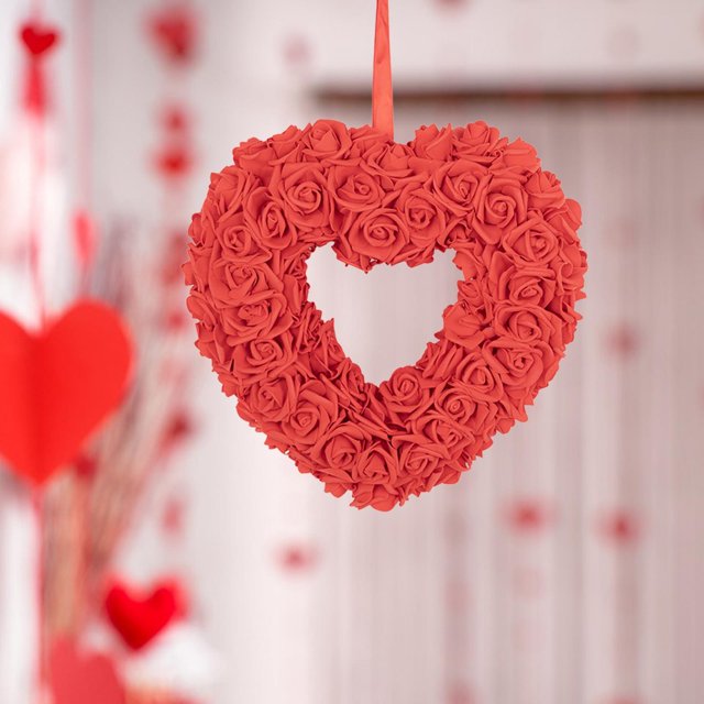 2024 Saint-Valentin en Forme de Coeur en Forme de Couronne de Rose Artificielle
