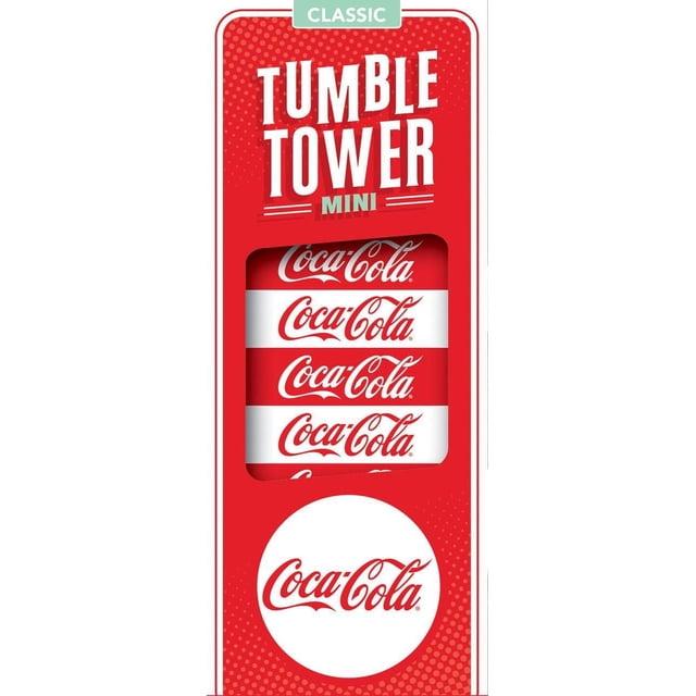 Masterpieces Casse-Tête Company Coca-Cola Mini Tour à Tumble Emballage de Jeu Montrant des Blocs Empilables en Bois Rouges et Blancs avec le logo Coca-Cola à l'Intérieur d'Une Boîte Rouge Étiquetée Tour à Tumble Classique Mini, un Jeu d'Empilage pour 1+ Joueurs de 6 Ans et Plus.