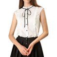 thumbnail image 1 of INSPIRE CHIC Women's Tie Neck Cap Sleeve Button Down Ruffle Summer Shirts XL White, 1 of 7