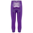 thumbnail image 4 of MSemis Girls Jazz Dance Leggings Metallic Ribbed Elastic Waistband Solid Color Toursers for Hip-hop Performance Purple 120, 4 of 7