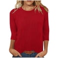 thumbnail image 1 of FAIWAD Hauts Texturés pour Femmes Été Chemises à Manches 3/4 Blouse Décontractée à Col Ras du Cou T-Shirts Basiques de Couleur Unie, 1 of 6