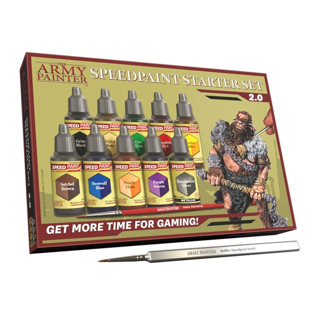 The Army Painter Speedpaint 2.0 Starter Kit,10 18ml One-Coat Paints + Brush for New Model Makers, Quick Shade Acrylic for Fantasy Tabletop Scale Models