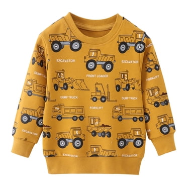 GPOECD Chandails à Capuchon et Chandails pour Garçons pour Tout-Petits Enfants 2-7 Ans Décontracté Col Rond Manches Longues Chandail à Enfiler avec Imprimés Confortable Tenue de Jeu Extérieure pour l'Automne Hiver Printemps Or,4-5ans