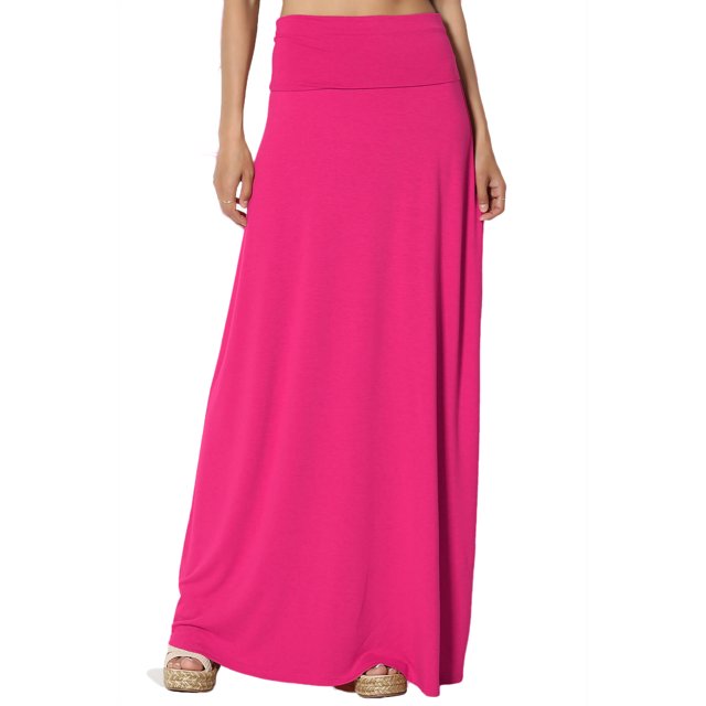 TheMogan Jupe Longue Maxi Décontractée en Jersey Drapé Taille Pliable pour Femmes, P-3X