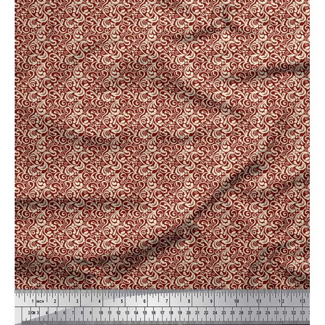 Soimoi Tissu Cambric en Coton Rouge Filigrane Damassé Imprimé 1 Yard 56 Pouces de Large