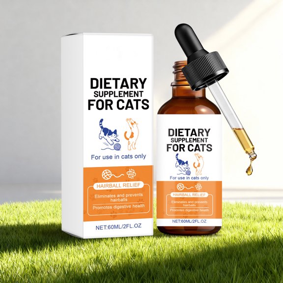 Cat Hairball Relief Drops for Digestive Health, Natural Hairball Remedy Liquid with Dropper, Chicken Flavor Supplement for All Ages, 60ml