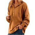 thumbnail image 2 of Women Fall Winter Solid Color V-Neck Button Crop Workout Long Sleeve Sexy Hoodied Tops Pullover Blouse, 2 of 9