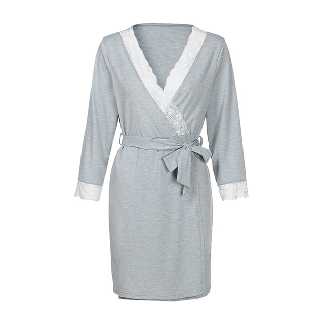 Ketyyh-chn99 Maxi Robe de Maternité Femmes Dentelle Femmes Enceintes Décontractée Allaitement Bébé pour Maternité Robe de Pyjama Gris,m