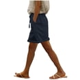 thumbnail image 2 of LVHAOGJOB Womens Shorts Cottton Linen Summer with Pockets Solid Color Drawstring Navy Shorts Pants for Women Plus Size, 2 of 9