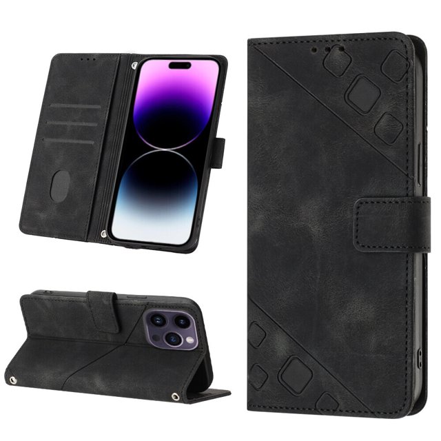Compatible with iPhone 14 Pro Max Classic Embossed PU Leather Case with Card Holder Shockproof Cover