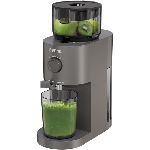 SiFENE Extracteurs de Jus à Pression à Froid 100 W avec Goulotte d'Alimentation Extra Grand de 5,2 Po pour Fruits et Légumes Entiers, Extracteur à Mastication Lente, Facile à Nettoyer, Gris